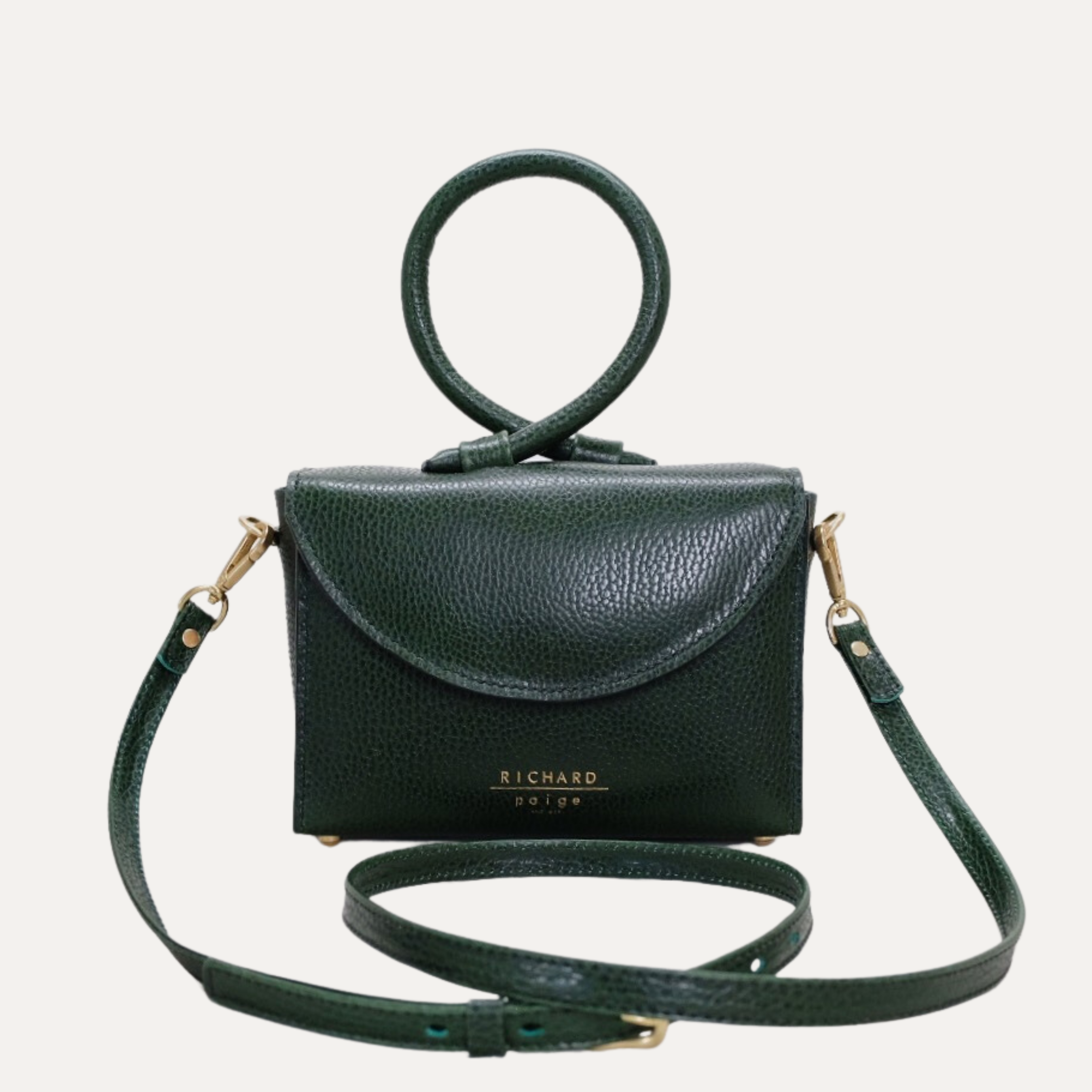 Pebbled Green Italian Leather Loop Handle Handbag Made in Australia