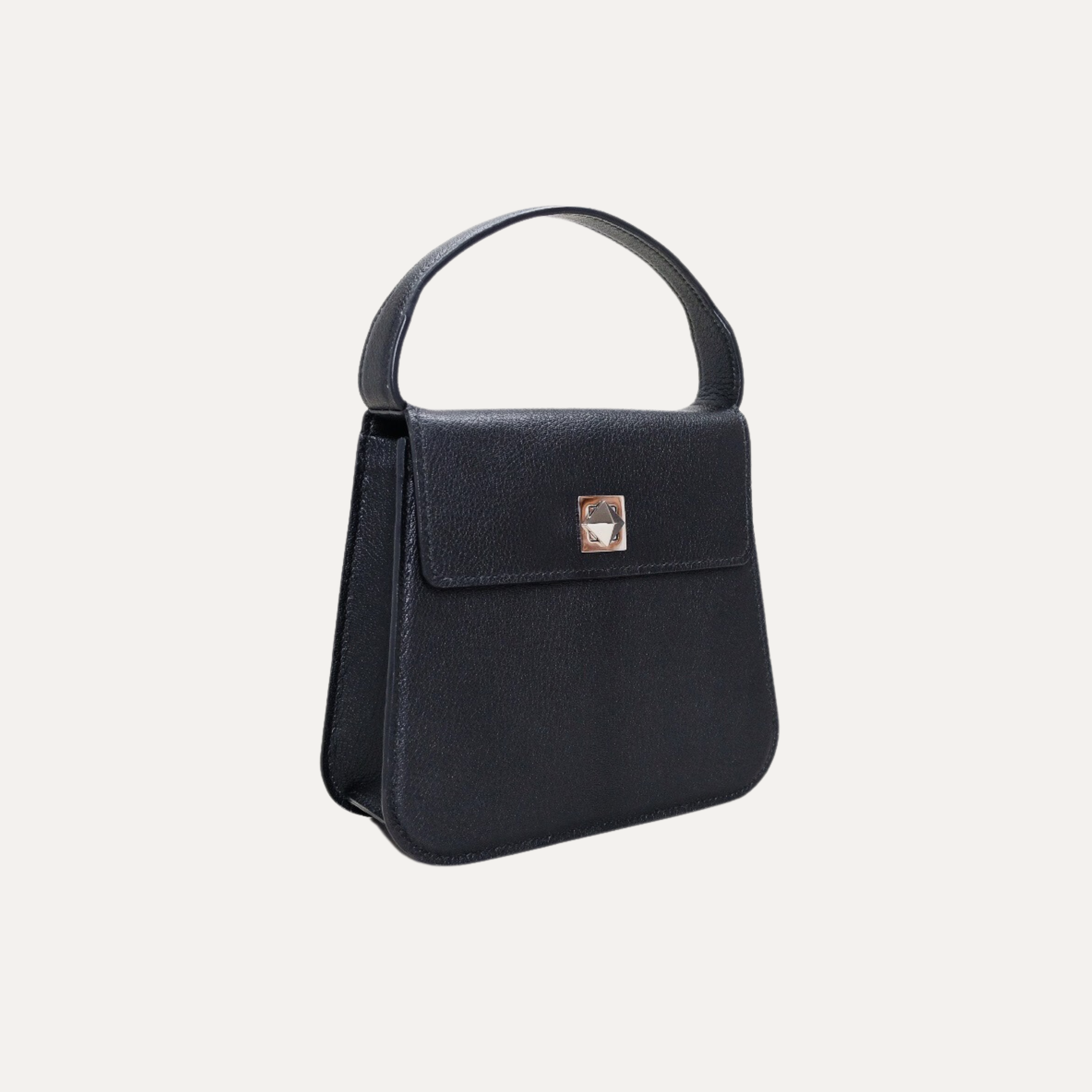 Black leather top-handle luxury handbag made in Australia