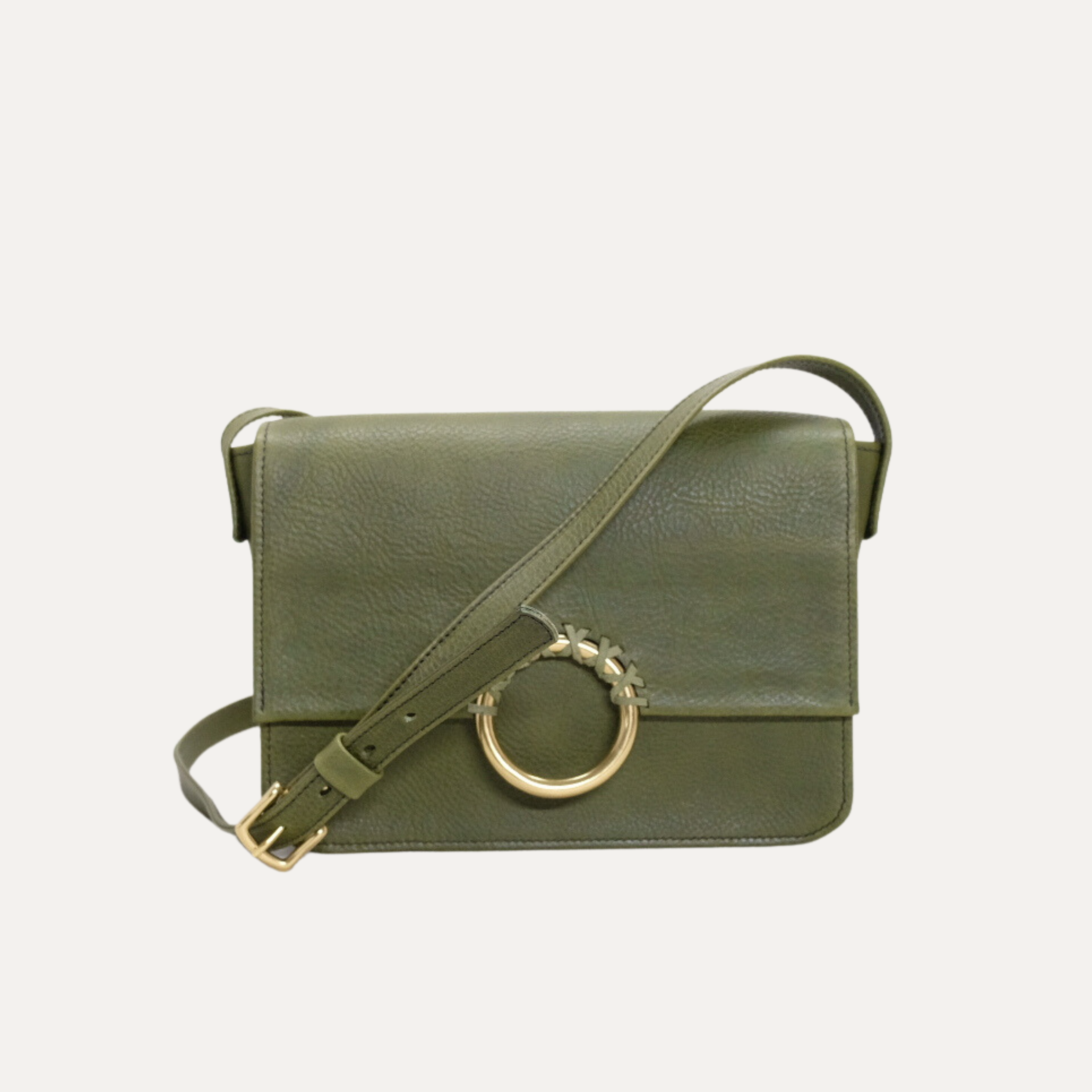 Pebbled Olive Italian Leather Shoulder Bag | Made in Australia