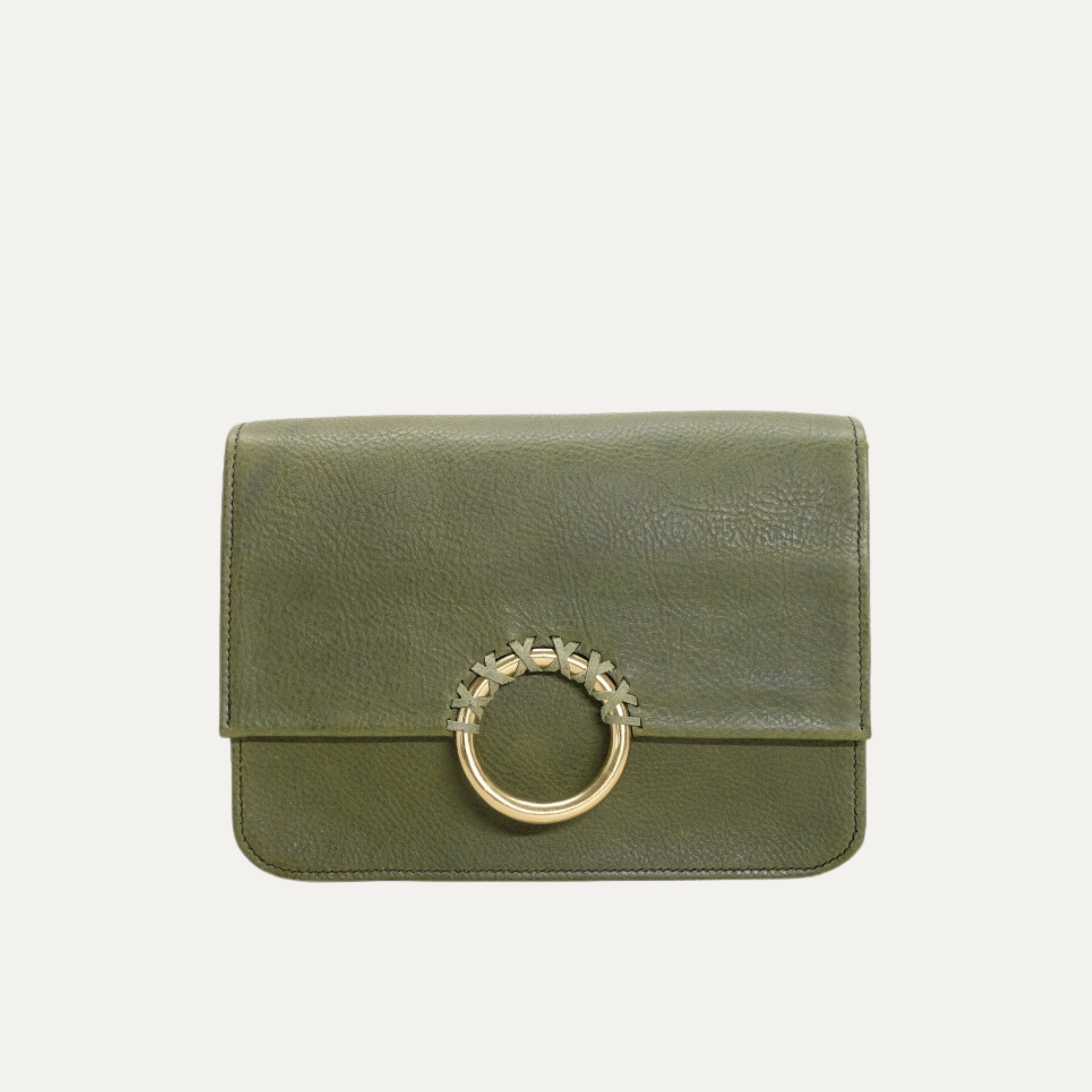 Pebbled Olive Italian Leather Shoulder Bag Made in Australia